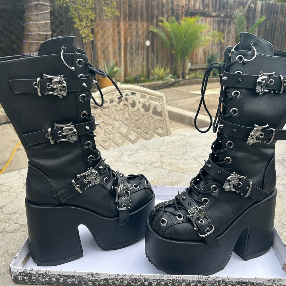 Demonia Black Lace-Up Platform Boots